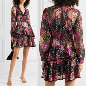 Needle & Thread | Metallic Dark Floral Print Fil Coupé Chiffon Wrap Dress 2